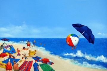 Child Painting - blown away beach Child impressionism